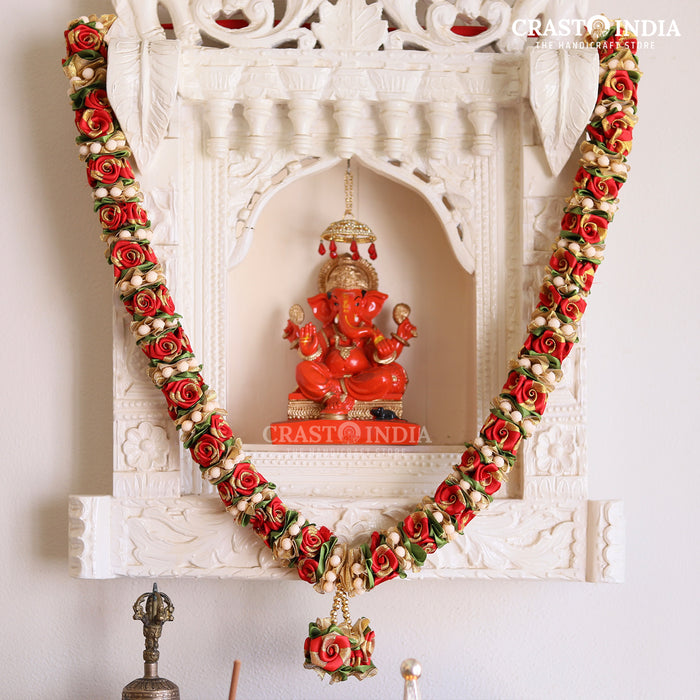 CRASTO INDIA HANDCRAFTED ROSES WITH TAGAR CHAKRI MALA. (AVAILABLE IN 2 COLOURS)