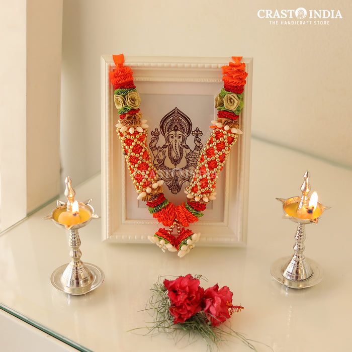 CRASTO INDIA HANDCRAFTED CHATURBHUJ RIBBON GARLAND. ORANGE ( 1 PC)