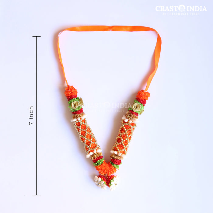 CRASTO INDIA HANDCRAFTED CHATURBHUJ RIBBON GARLAND. ORANGE ( 1 PC)