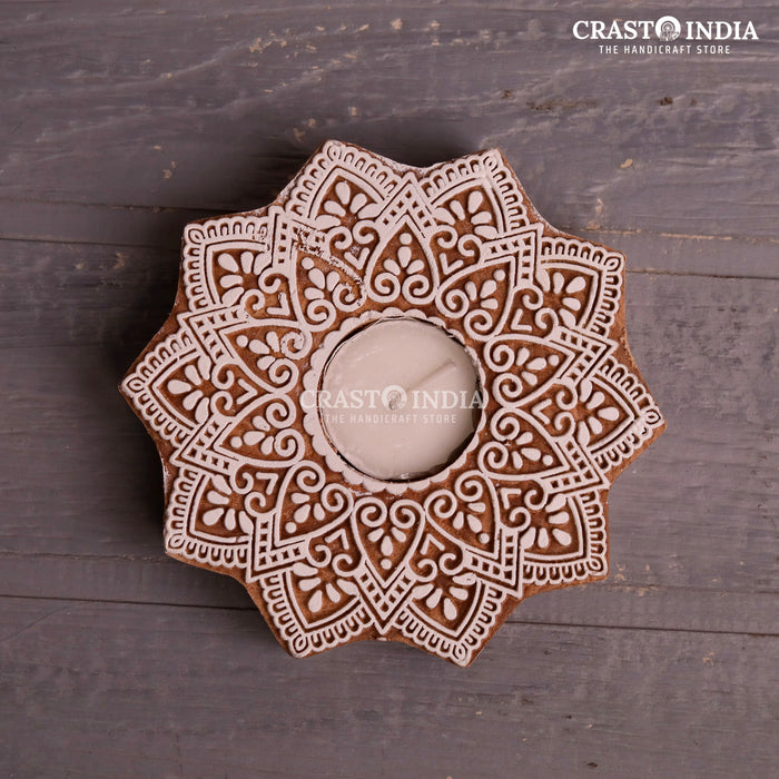 CRASTO INDIA HANDCRAFTED FESTIVE WOODEN BLOCK DIYA #64 (PAIR)