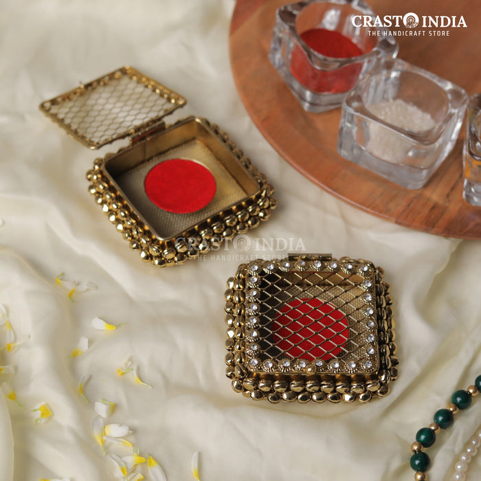 PACK OF 3 PCS - CRASTO INDIA HANDCRAFTED GHUNGHROO VELVET COIN BOX SQUARE.