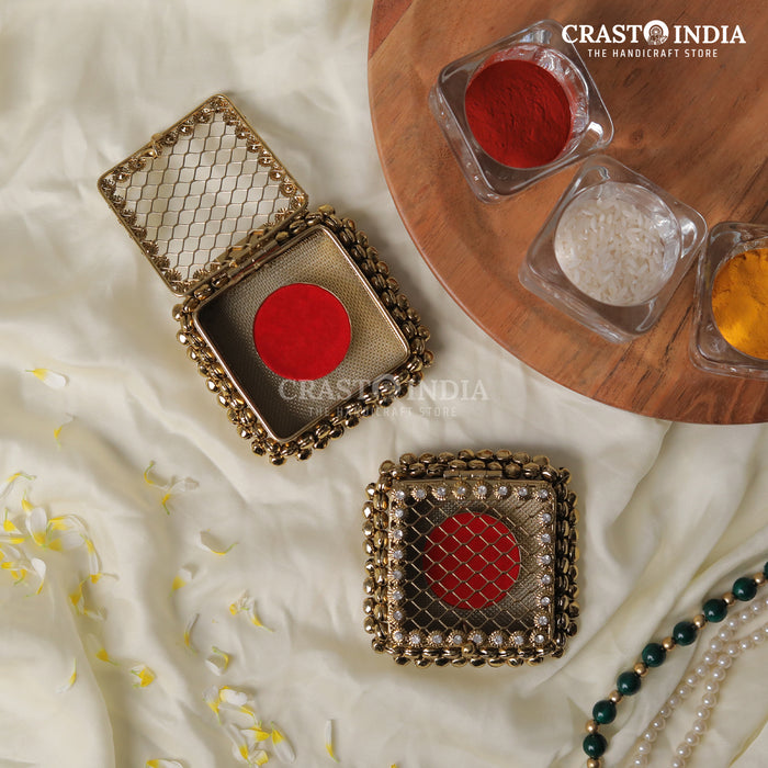 PACK OF 3 PCS - CRASTO INDIA HANDCRAFTED GHUNGHROO VELVET COIN BOX SQUARE.