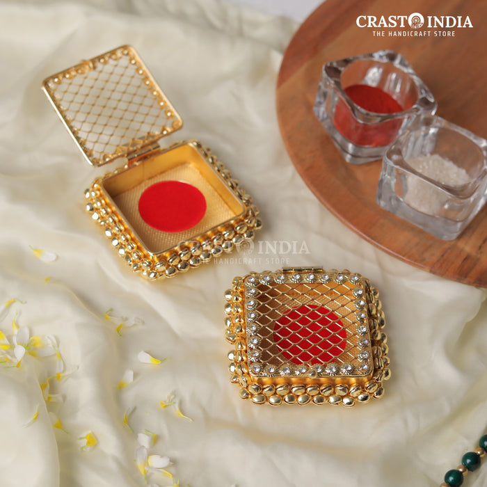 PACK OF 3 PCS - CRASTO INDIA HANDCRAFTED GHUNGHROO VELVET COIN BOX SQUARE.