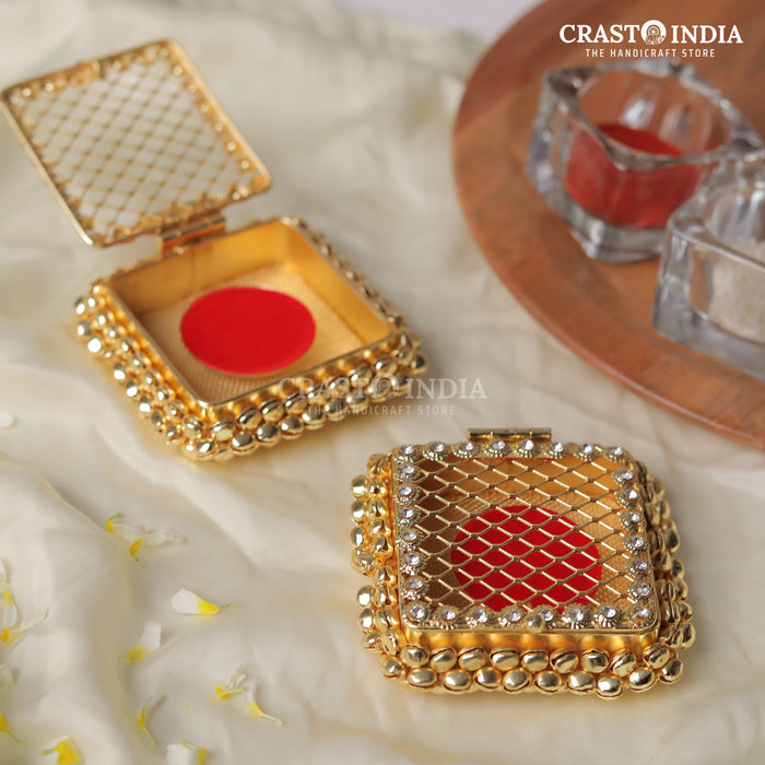 PACK OF 3 PCS - CRASTO INDIA HANDCRAFTED GHUNGHROO VELVET COIN BOX SQUARE.