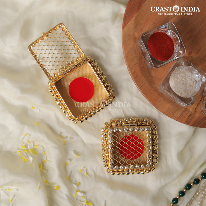 PACK OF 3 PCS - CRASTO INDIA HANDCRAFTED GHUNGHROO VELVET COIN BOX SQUARE.