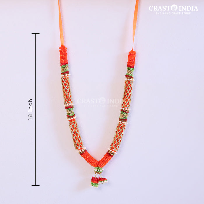 CRASTO INDIA HANDCRAFTED CHATURBHUJ RIBBON GARLAND. ORANGE ( 1 PC)