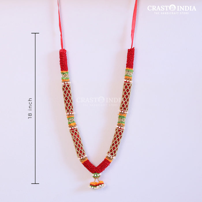 CRASTO INDIA HANDCRAFTED CHATURBHUJ RIBBON GARLAND. RED ( 1 PC)