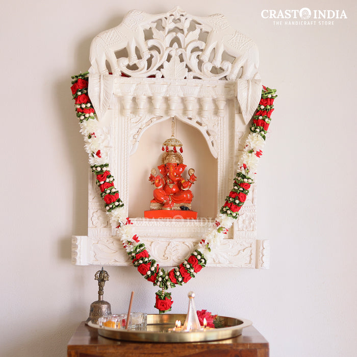 CRASTO INDIA HANDCRAFTED VELVET ROSE WITH CLOTH PETALS & TAGAR MALA. (AVAILABLE IN 3 COLOURS)