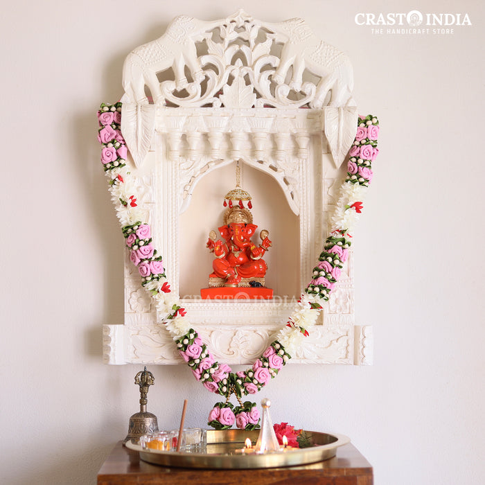 CRASTO INDIA HANDCRAFTED VELVET ROSE WITH CLOTH PETALS & TAGAR MALA. (AVAILABLE IN 3 COLOURS)