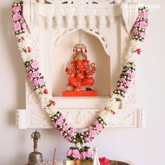 CRASTO INDIA HANDCRAFTED VELVET ROSE WITH CLOTH PETALS & TAGAR MALA. (AVAILABLE IN 3 COLOURS)