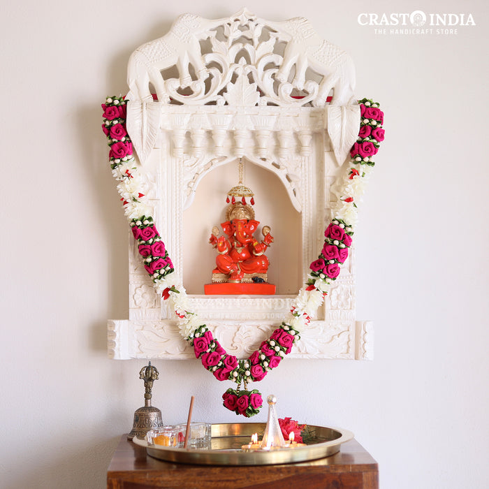 CRASTO INDIA HANDCRAFTED VELVET ROSE WITH CLOTH PETALS & TAGAR MALA. (AVAILABLE IN 3 COLOURS)