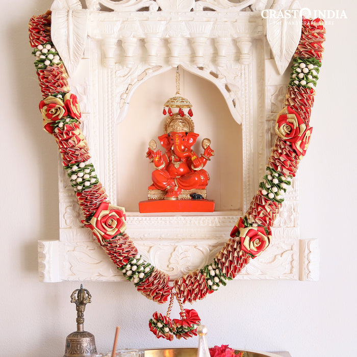 CRASTO INDIA HANDCRAFTED DUAL RIBBON ROSE WITH TAGAR KALI MALA. ( AVAILABLE IN 3 COLOURS)