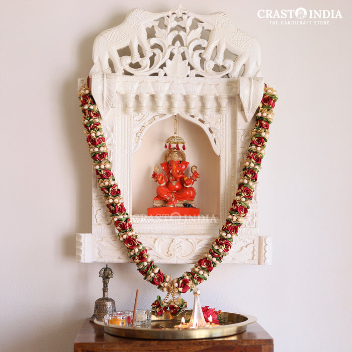 CRASTO INDIA HANDCRAFTED ROSES WITH TAGAR CHAKRI MALA. (AVAILABLE IN 2 COLOURS)