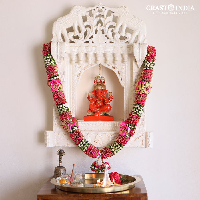 CRASTO INDIA HANDCRAFTED DUAL RIBBON ROSE WITH TAGAR KALI MALA. ( AVAILABLE IN 3 COLOURS)