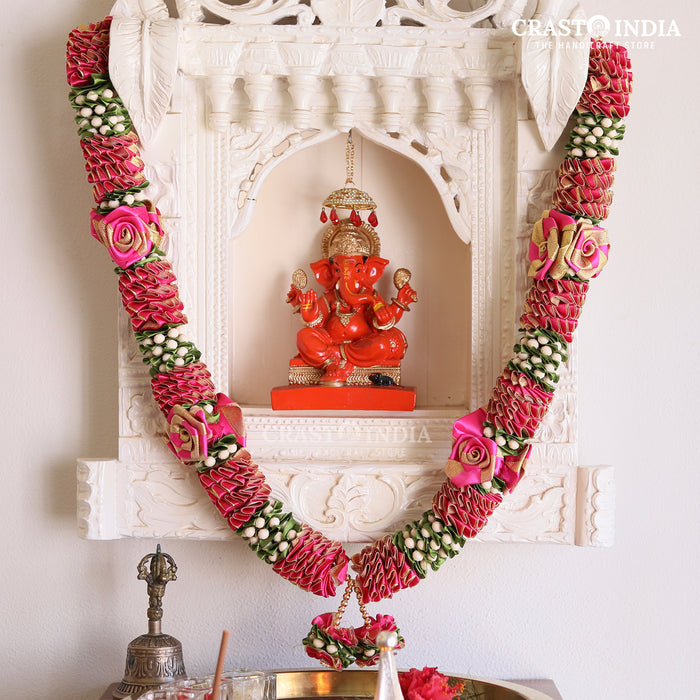 CRASTO INDIA HANDCRAFTED DUAL RIBBON ROSE WITH TAGAR KALI MALA. ( AVAILABLE IN 3 COLOURS)