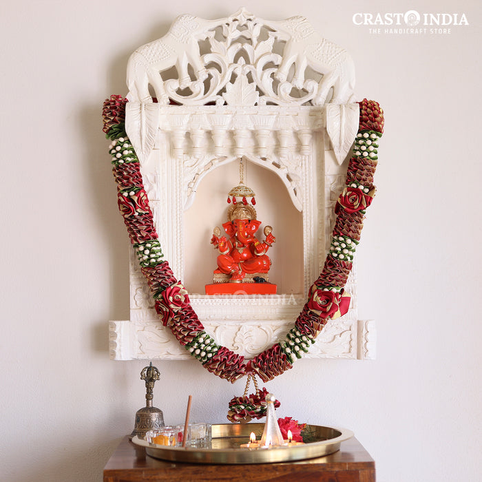 CRASTO INDIA HANDCRAFTED DUAL RIBBON ROSE WITH TAGAR KALI MALA. ( AVAILABLE IN 3 COLOURS)