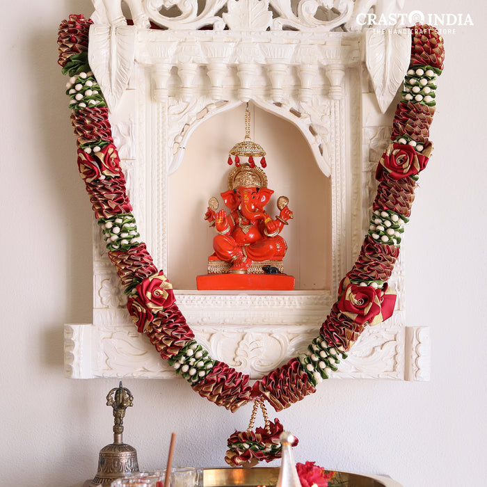 CRASTO INDIA HANDCRAFTED DUAL RIBBON ROSE WITH TAGAR KALI MALA. ( AVAILABLE IN 3 COLOURS)