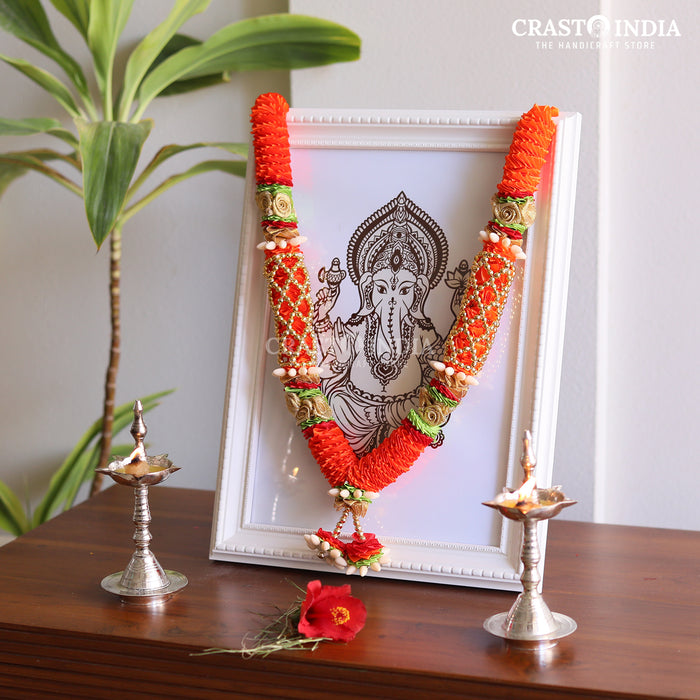 CRASTO INDIA HANDCRAFTED CHATURBHUJ RIBBON GARLAND. ORANGE ( 1 PC)