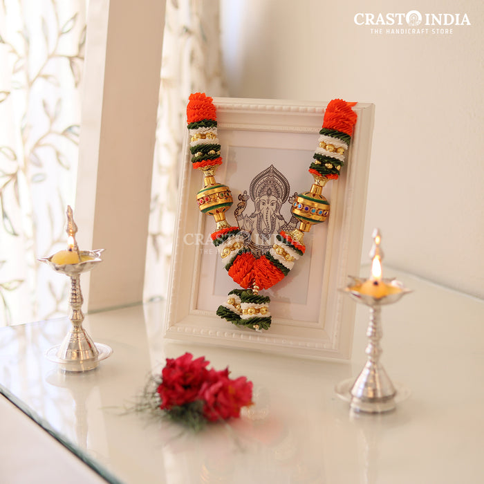 CRASTO INDIA HANDCRAFTED ALAMPATA RIBBON GARLAND (1 PC) ORANGE