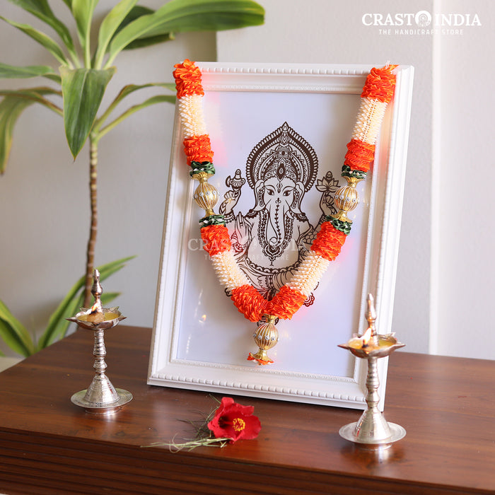 CRASTO INDIA HANDCRAFTED HERAMBA RIBBON GARLAND (1 PC) ORANGE