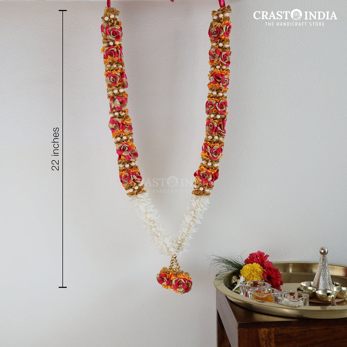 CRASTO INDIA HANDCRAFTED RIBBON GARLAND WITH CHAKRI, ROSES AND GAJRA