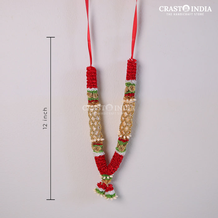 CRASTO INDIA HANDCRAFTED CHATURBHUJ RIBBON GARLAND. RED ( 1 PC)