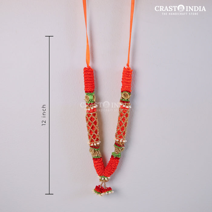 CRASTO INDIA HANDCRAFTED CHATURBHUJ RIBBON GARLAND. ORANGE ( 1 PC)