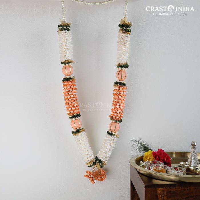 CRASTO INDIA HANDCRAFTED RIBBON GARLAND WITH CHAKRI, THREADED BALL. (AVAILABLE IN 2 COLOURS)