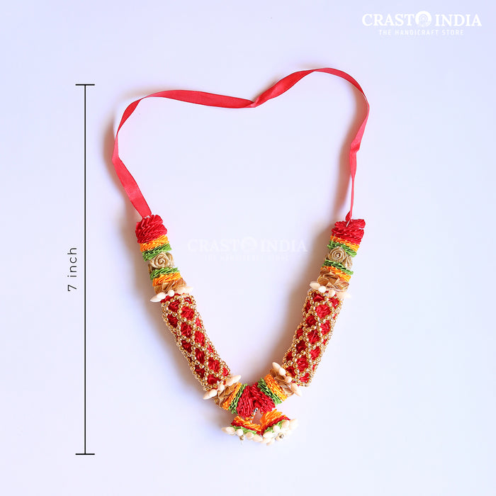 CRASTO INDIA HANDCRAFTED CHATURBHUJ RIBBON GARLAND. RED ( 1 PC)