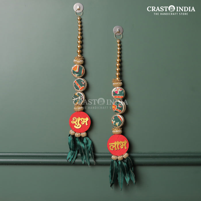 CRASTO INDIA HANDCRAFTED FESTIVE SHUBH LABH #73 . RED-GREEN REVERSIBLE PATOLA SHUBHLABH