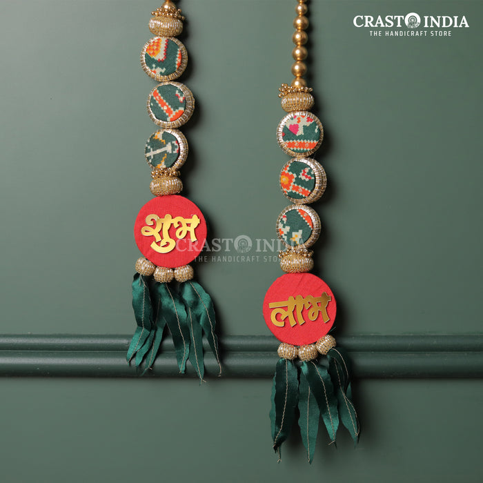 CRASTO INDIA HANDCRAFTED FESTIVE SHUBH LABH #73 . RED-GREEN REVERSIBLE PATOLA SHUBHLABH