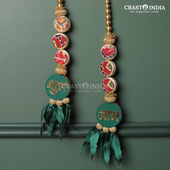 CRASTO INDIA HANDCRAFTED FESTIVE SHUBH LABH #73 . RED-GREEN REVERSIBLE PATOLA SHUBHLABH