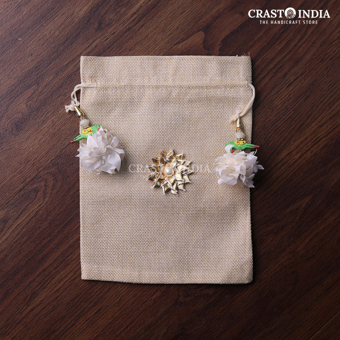 Crasto India Handcrafted Jute Batwa with gajra and parrot tassels. ( Available in 3 sizes)