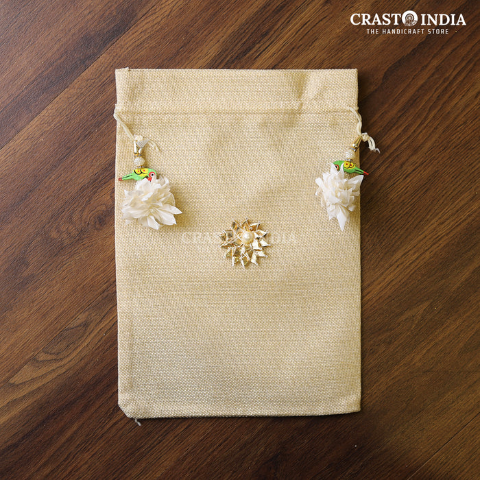 Crasto India Handcrafted Jute Batwa with gajra and parrot tassels. ( Available in 3 sizes)