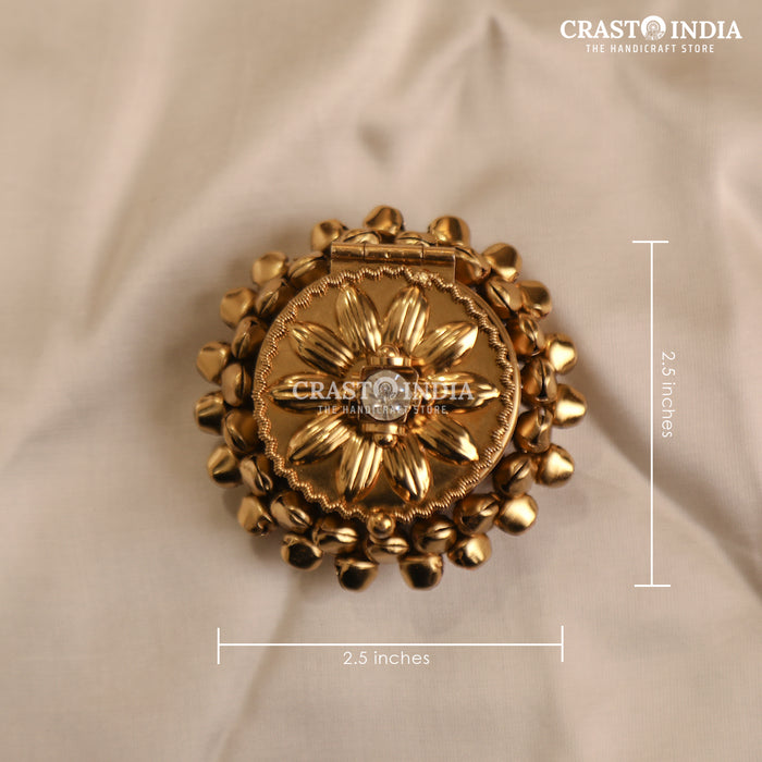 PACK OF 4 PCS - CRASTO INDIA HANDCRAFTED ROUND GHUNGROO JEWELLERY BOX WITH SUNFLOWER SMALL DIAMOND