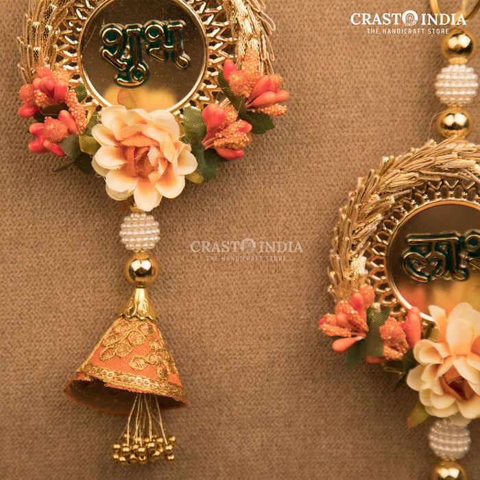 CRASTO INDIA HANDCRAFTED ORANGE GOLD CLOTH CONE FLORAL SHUBH LABH (PAIR)