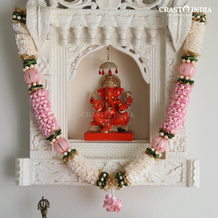 CRASTO INDIA HANDCRAFTED RIBBON GARLAND WITH CHAKRI, THREADED BALL. (AVAILABLE IN 2 COLOURS)