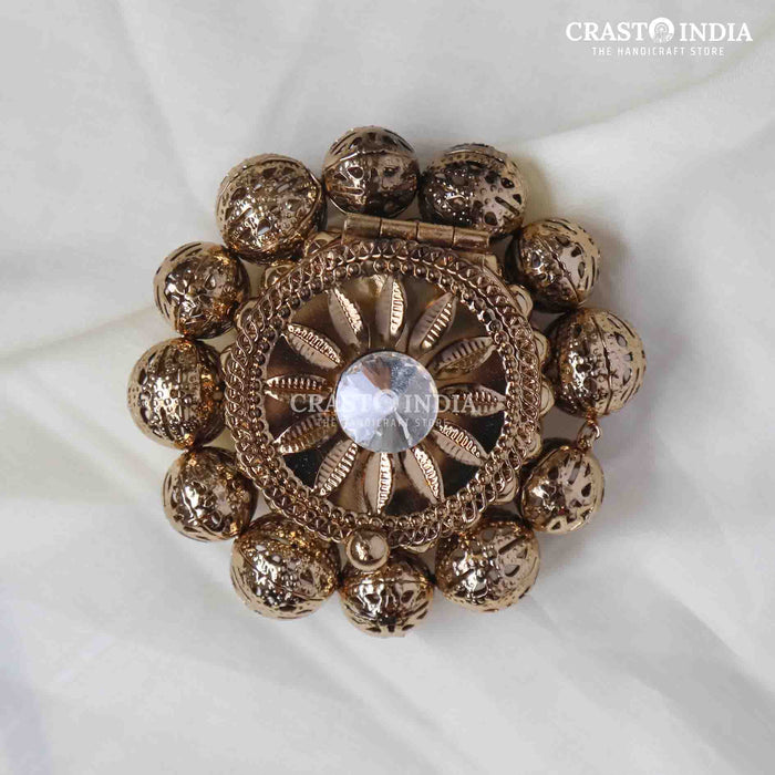 PACK OF 6 PCS - CRASTO INDIA HANDCRAFTED MINI BALLS ROUND JEWELLERY BOX FLOWER IN ANTIQUE FINISH.