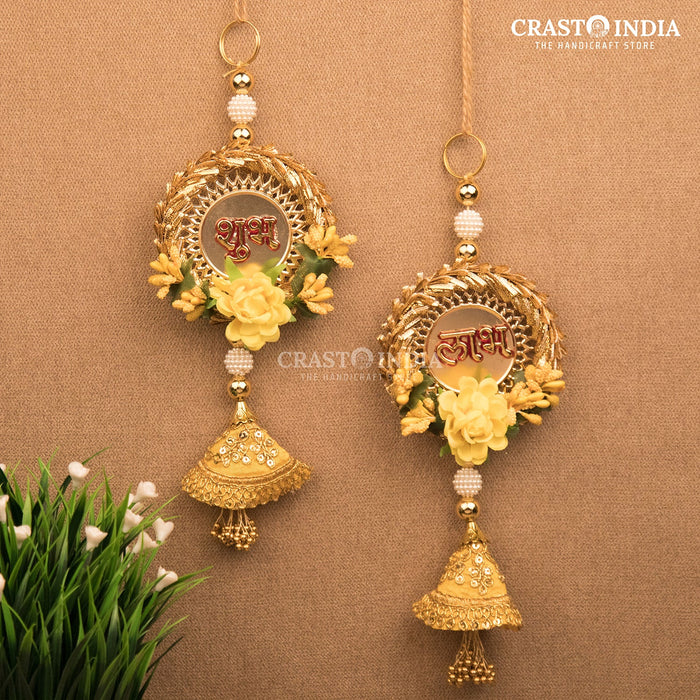 CRASTO INDIA HANDCRAFTED YELLOW GOLD CLOTH CONE FLORAL SHUBH LABH (PAIR)