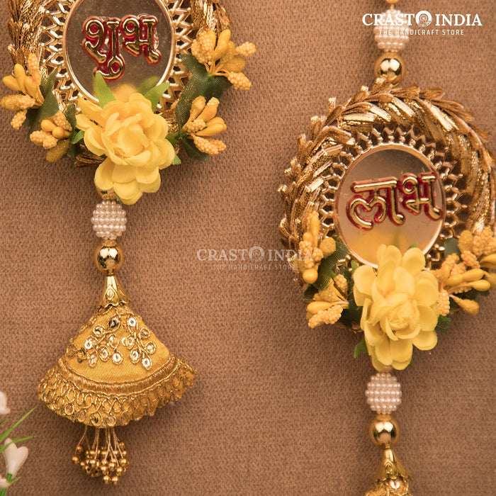 CRASTO INDIA HANDCRAFTED YELLOW GOLD CLOTH CONE FLORAL SHUBH LABH (PAIR)