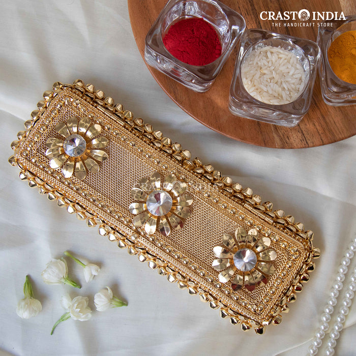 CRASTO INDIA HANDCRAFTED GHUNGHROO JEWELLERY CHAIN BOX WITH FLOWER AND STONEWORK (1 PC)