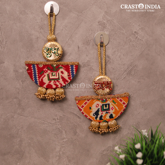 CRASTO INDIA HANDCRAFTED FESTIVE REVERSIBLE PATOLA DIYA SHUBH LABH (RED/YELLOW)