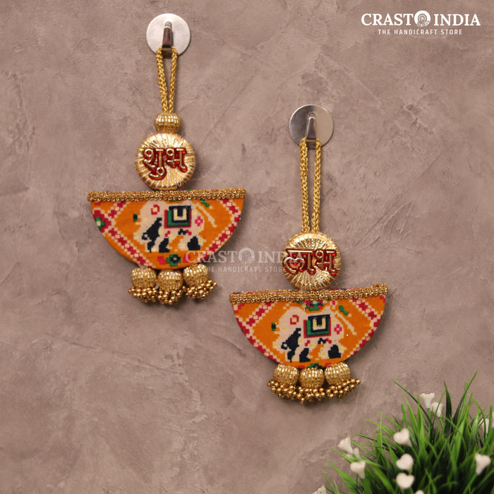 CRASTO INDIA HANDCRAFTED FESTIVE REVERSIBLE PATOLA DIYA SHUBH LABH (RED/YELLOW)