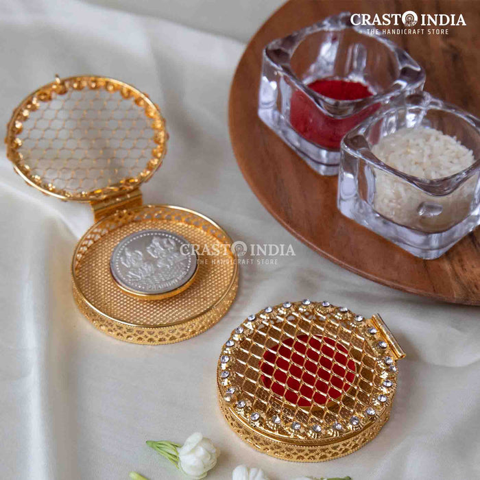 PACK OF 6 PCS - CRASTO INDIA HANDCRAFTED ROUND SHAPED JAALI COIN BOX WITH VELVET