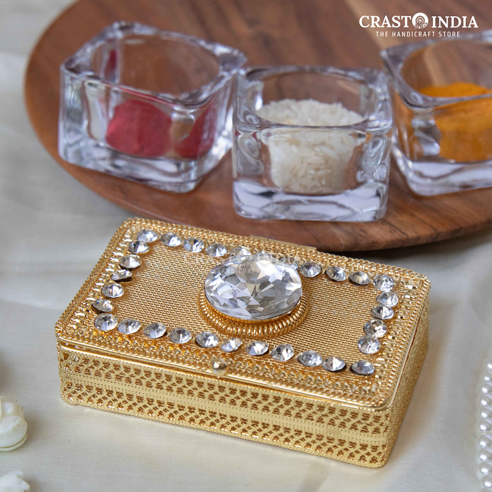 PACK OF 3 PCS - CRASTO INDIA HANDCRAFTED RECTANGLE JEWELLERY BOX WITH STONEWORK.