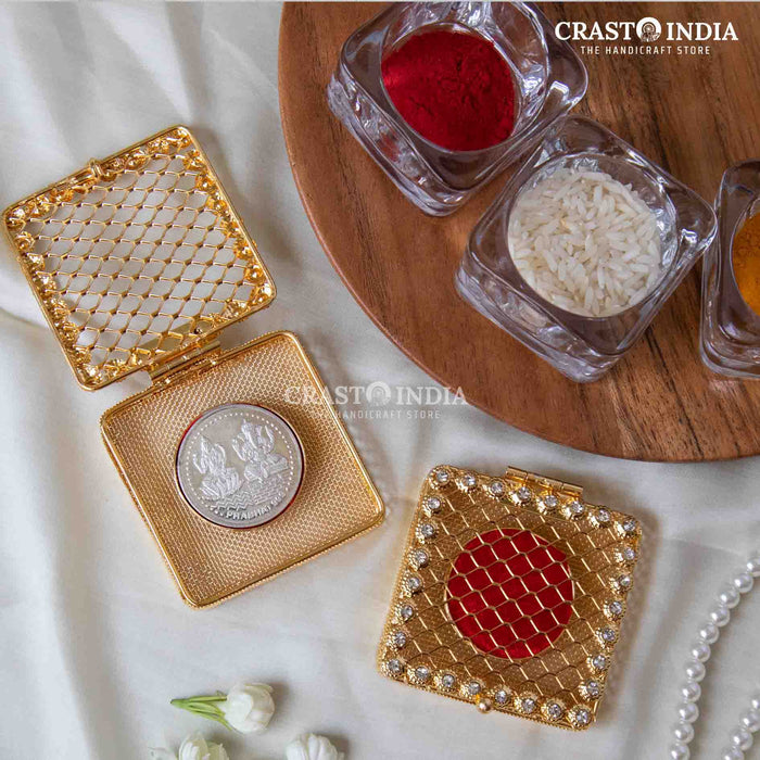 PACK OF 6 PCS - CRASTO INDIA HANDCRAFTED SQUARE SHAPED JAALI COIN BOX WITH VELVET