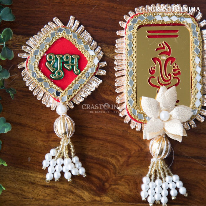 CRASTO INDIA HANDCRAFTED 3PC SHUBH LABH GANESHA WITH GOTA MIRROR WORK