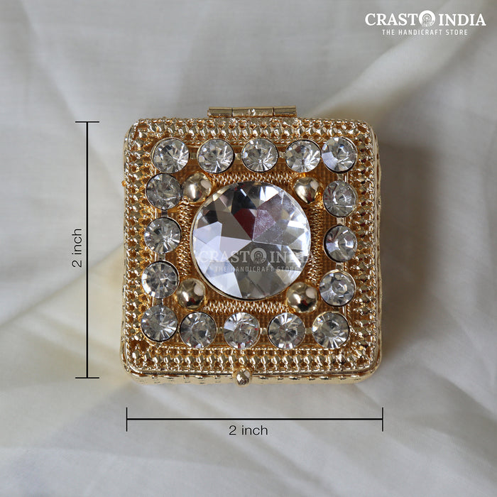 PACK OF 3 PCS - CRASTO INDIA HANDCRAFTED SQUARE JEWELLERY BOX WITH STONEWORK IN GOLD FINISH