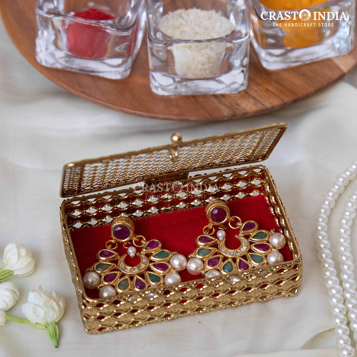 PACK OF 3 PCS - CRASTO INDIA HANDCRAFTED RECTANGLE JEWELLERY BOX IN VELVET