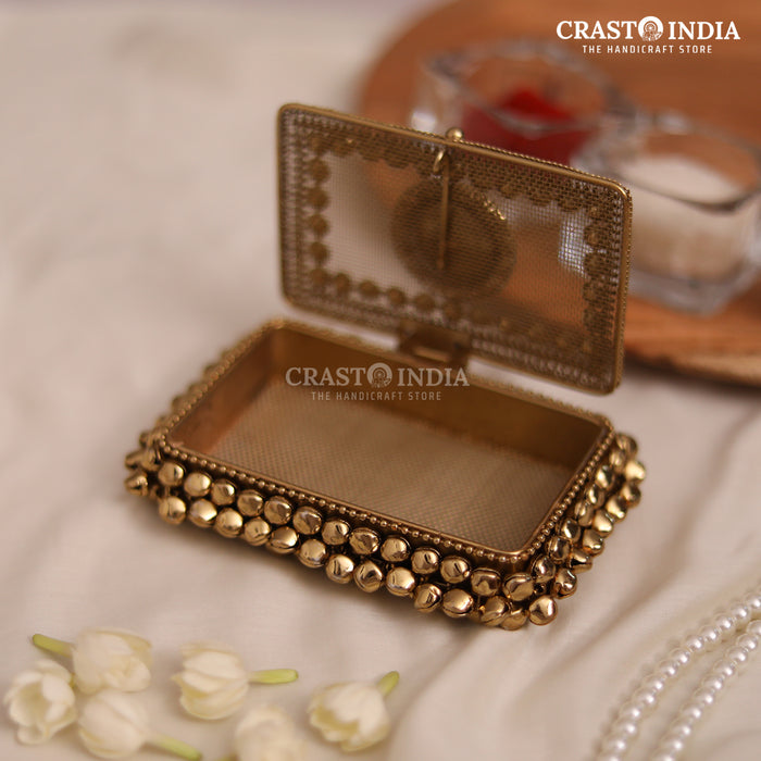 PACK OF 2 PCS - CRASTO INDIA HANDCRAFTED RECTANGLE GHUNGROO JEWELLERY BOX WITH STONEWORK (1 PC)